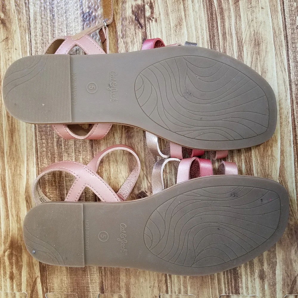 Cat & Jack Pink Silver Strappy Sandals Girls Size 5 Metallic
